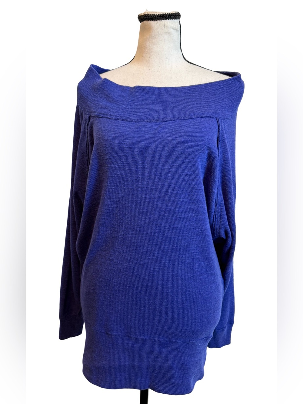 We The Free Free People Blue Off Shoulder Knit Sweater Top Small Slouchy